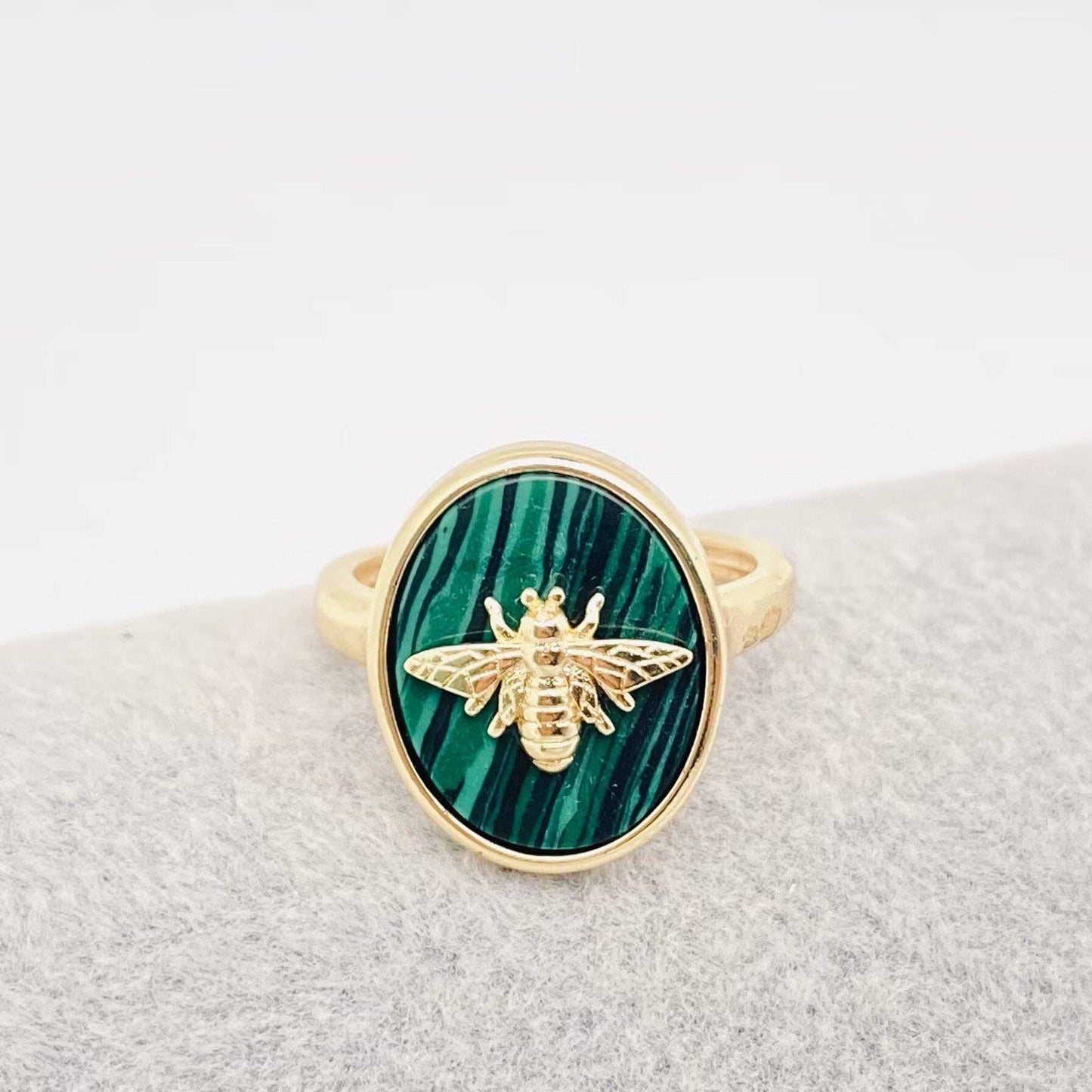 Natural Stone Golden Bee Opening Adjustable Ring