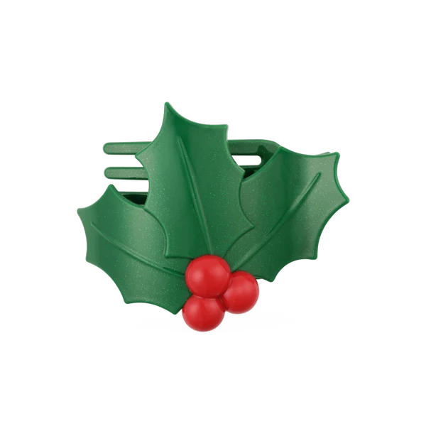 Glitter Holly Leaves Flat Hair Clip