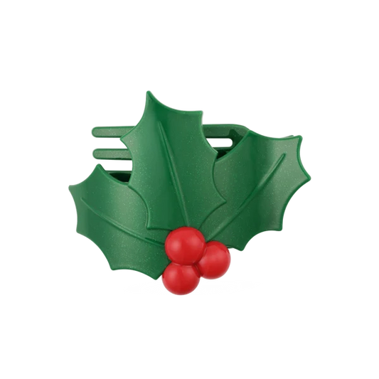 Glitter Holly Leaves Flat Hair Clip