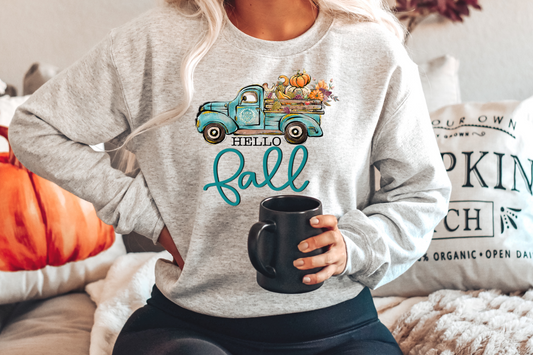 Hello Fall Truck Crew Sweatshirt (light grey) PREORDER