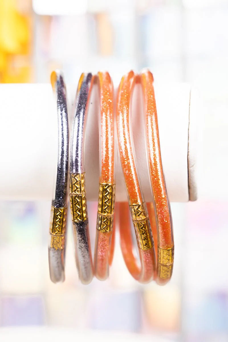 Orange and Silver Glitter Jelly Tube Bracelet Set