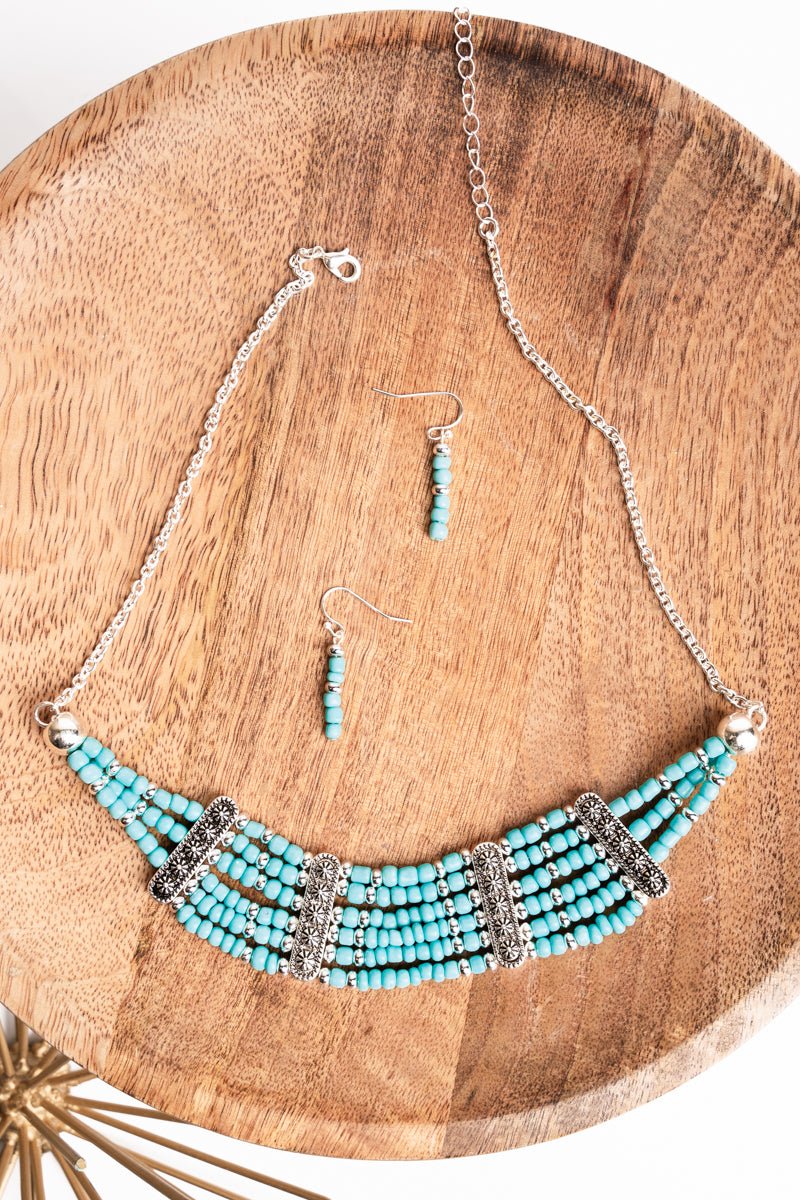 Turquoise Bib Necklace and Earring Set