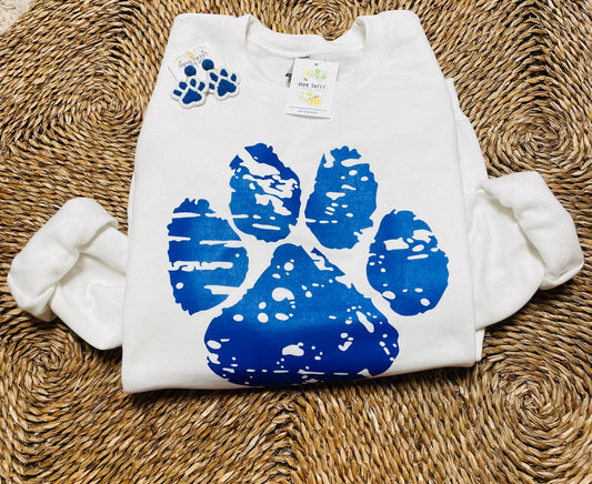 Blue Paw Print Crewneck