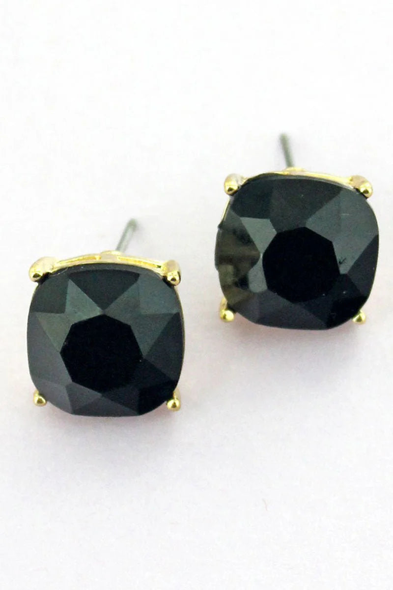 Crystal Avenue Black Cushion Cut Stud Earrings