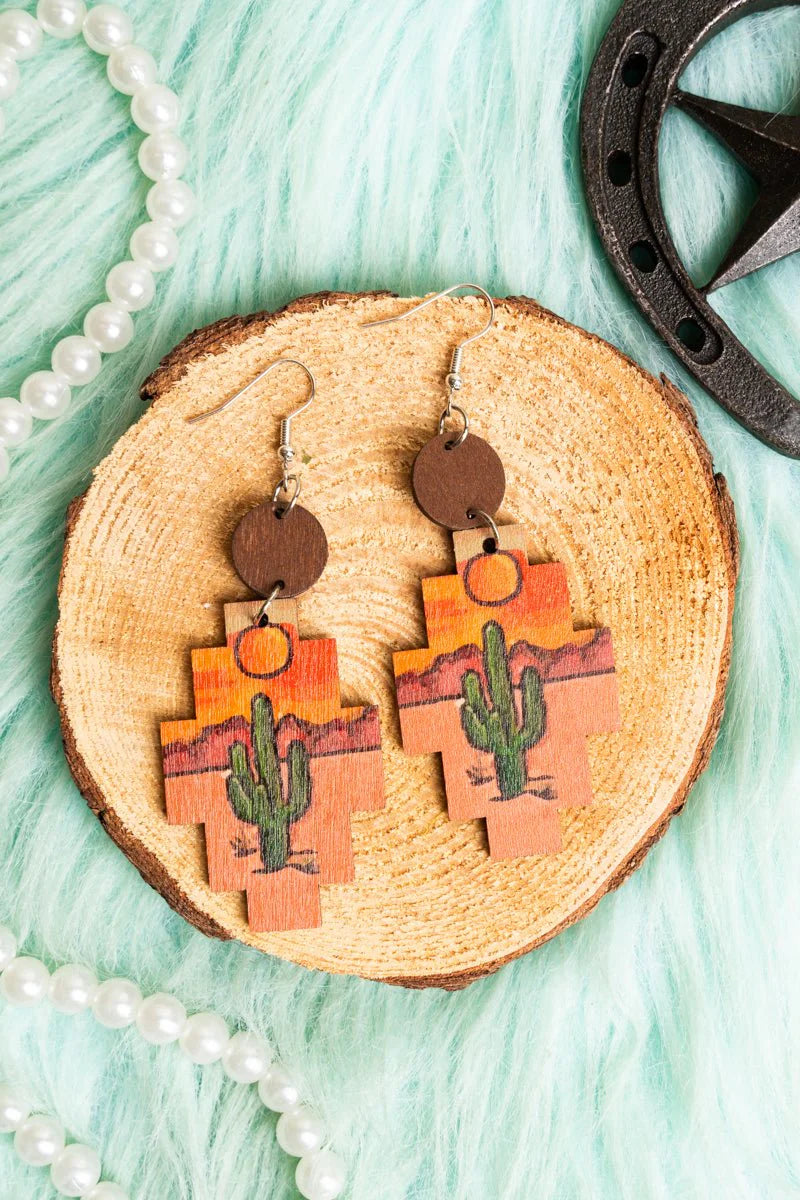 Cactus Flats Wood Earrings