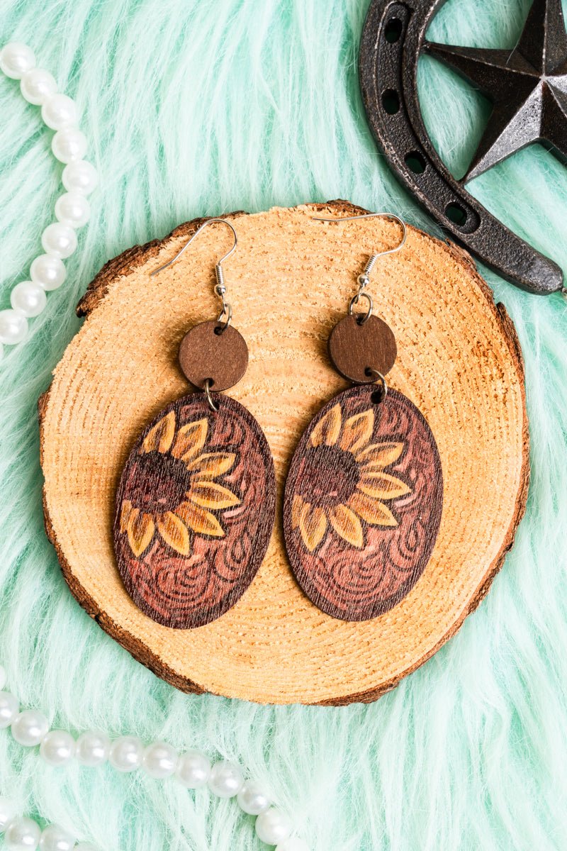 Sunflower Sierra Wood Oval Earrings