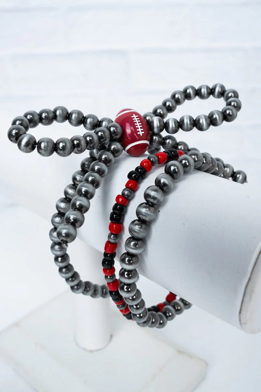 Red & Black Football Bow Bracelet Set