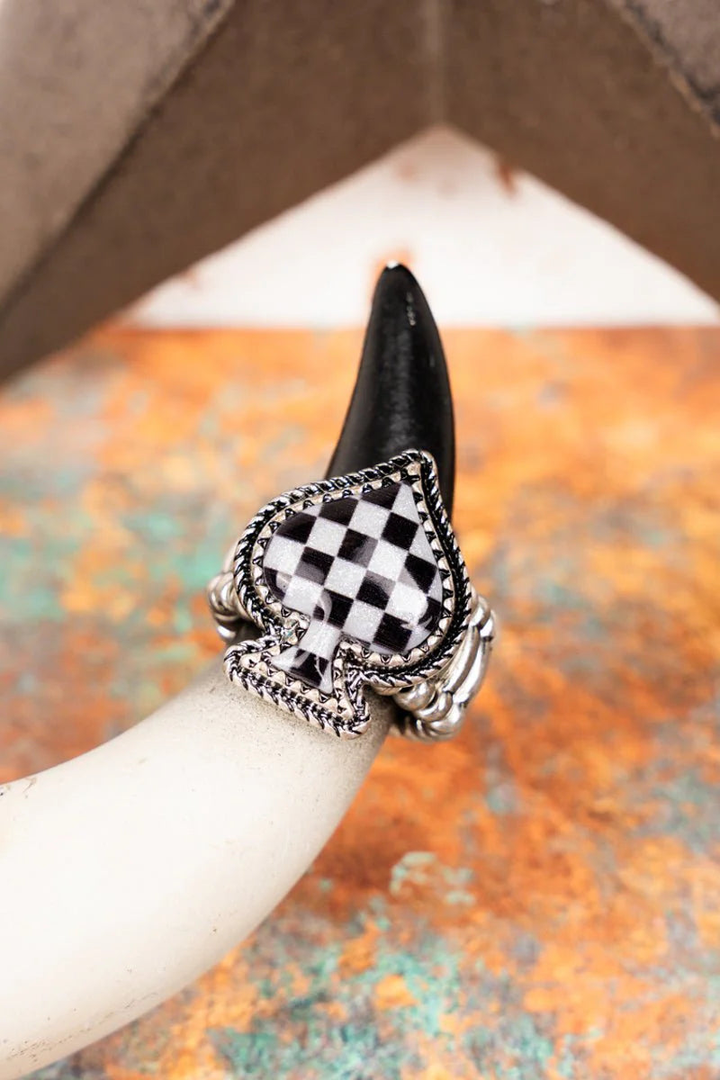 Checkered Spade Stretchy Ring