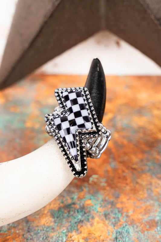 Lightning Bolt Checkered Ring