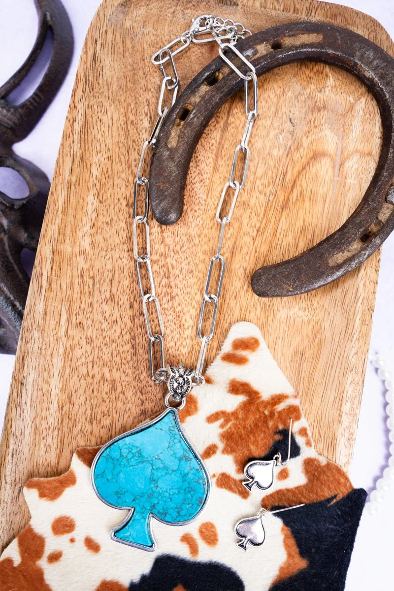 Turquoise Spade Necklace and Earring Set