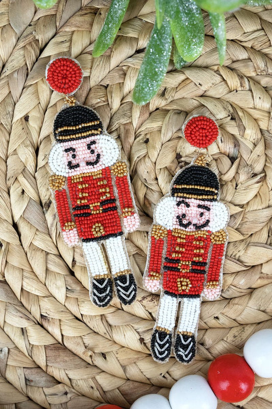 RED NUTCRACKER SEED BEAD EARRINGS