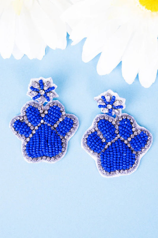 BLUE AND WHITE PAWSOME GAMEDAY EARRINGS