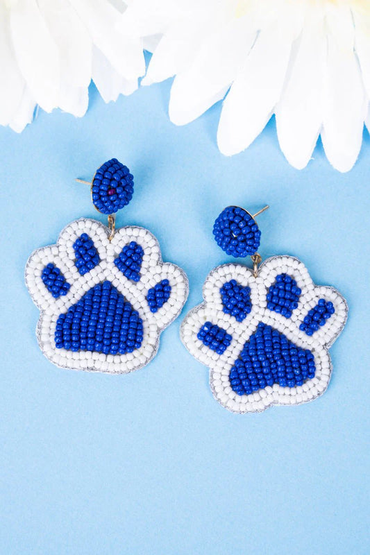 ROYAL BLUE AND WHITE GAMEDAY PAWS EARRINGS