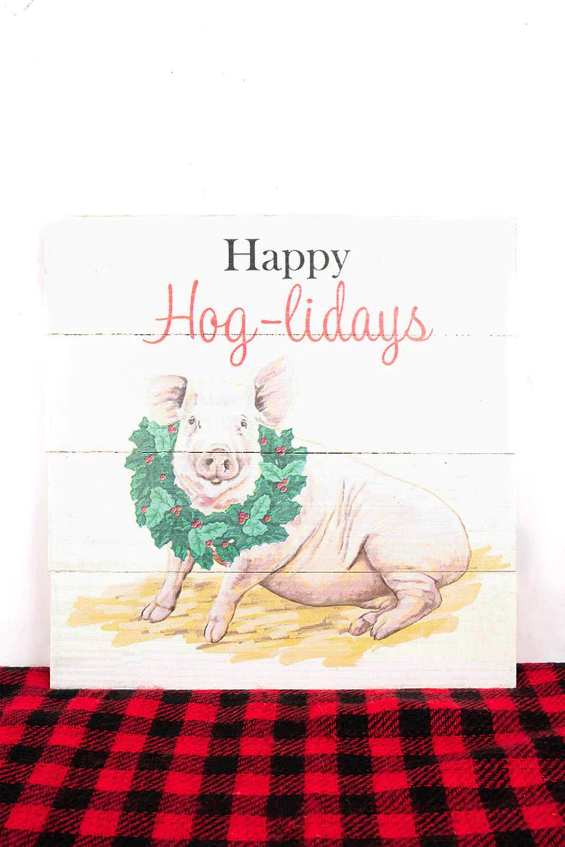 'HAPPY HOG-LIDAYS' WOOD WALL SIGN