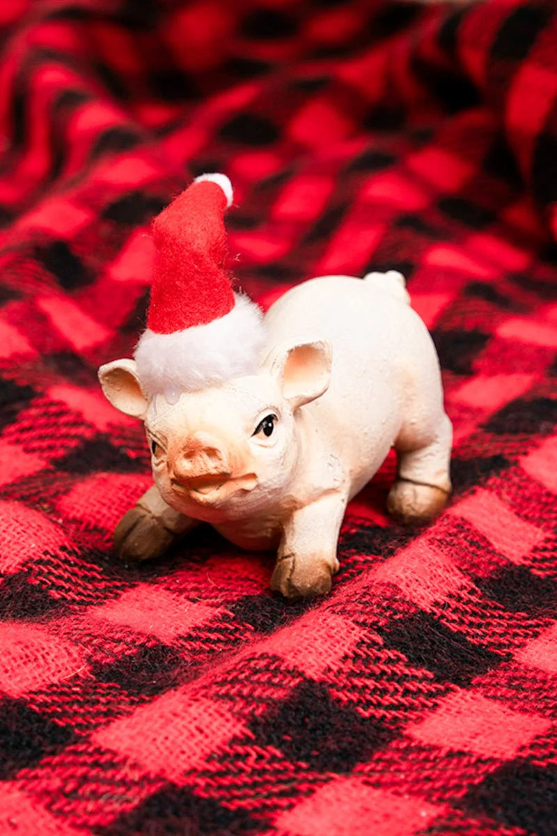 Santa Hat Pig Figurine 3 Piece Set