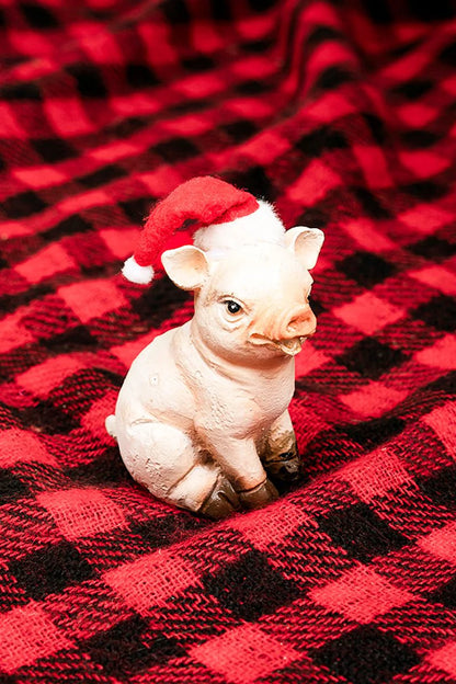 Santa Hat Pig Figurine 3 Piece Set