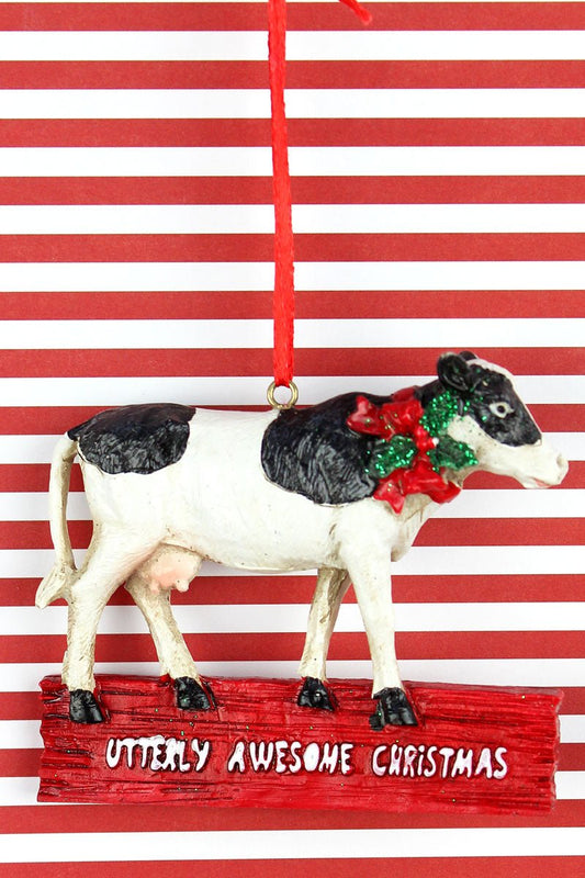 UTTERLY AWESOME CHRISTMAS RESIN COW ORNAMENT