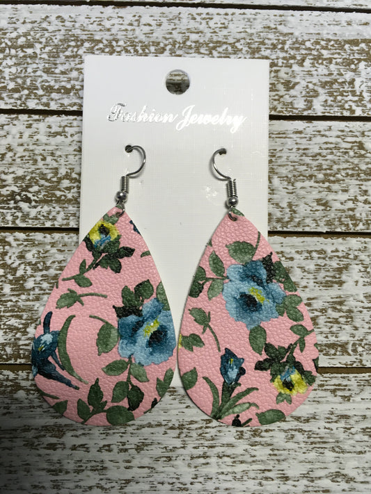 Pink Background with Floral Design Earrings