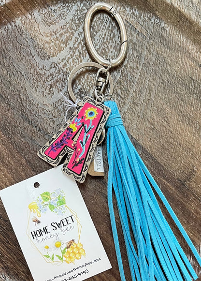 Floral Meadows Initial keychain with tassel