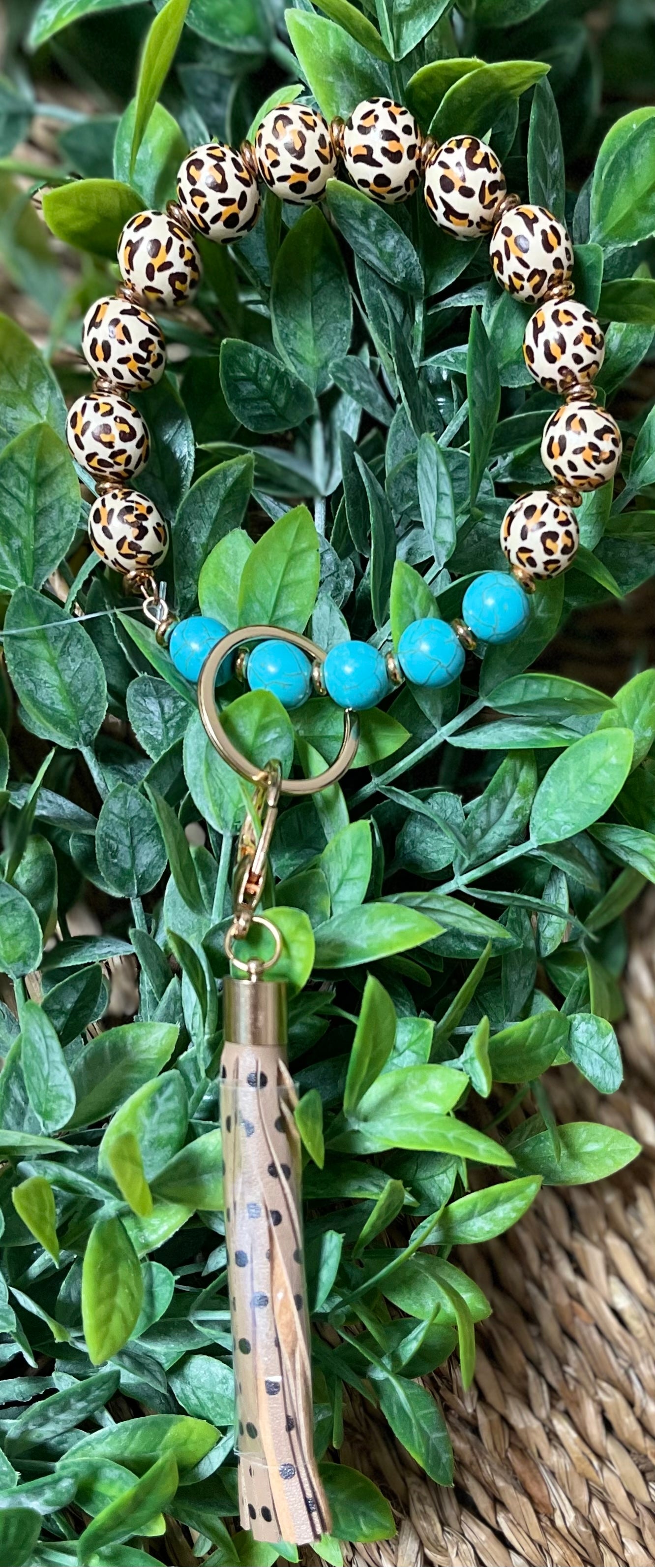 Wooden Bead Keychain Bangle with Tassel