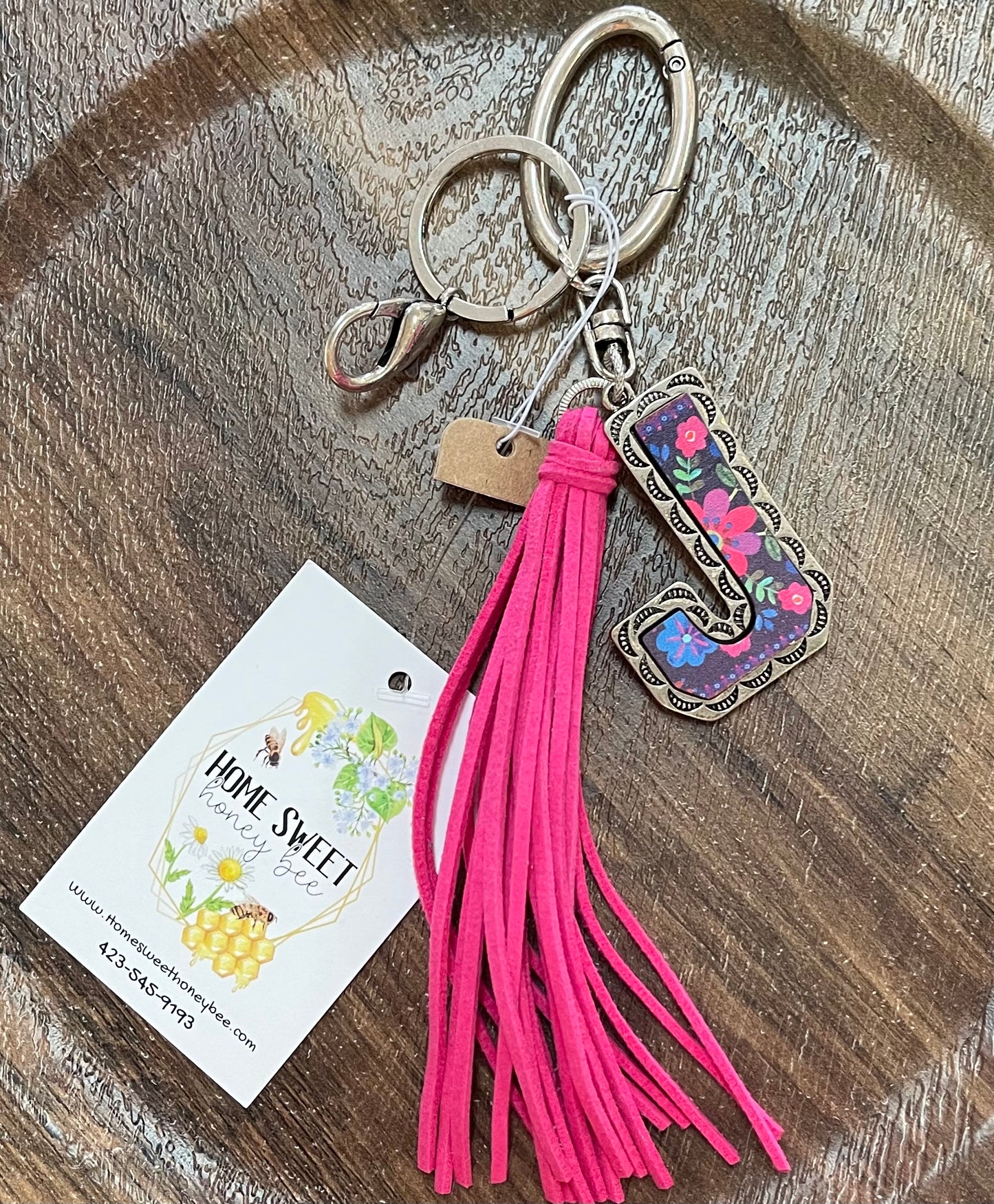 Floral Meadows Initial keychain with tassel