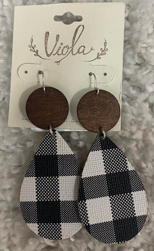 Black Plaid Tear Drop Earrings