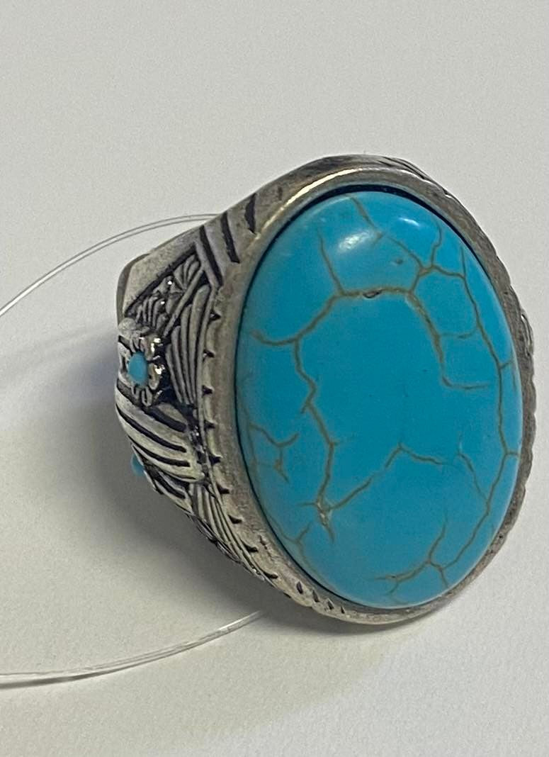 Turquoise Silver Tone Cactus Ring