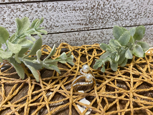 Double Faux Pearl and Rhinestone Ring