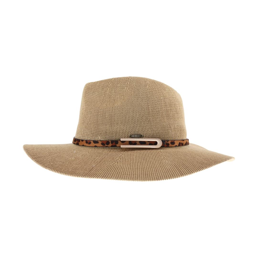 Knit Leopard Buckle Band C.C Panama Hat