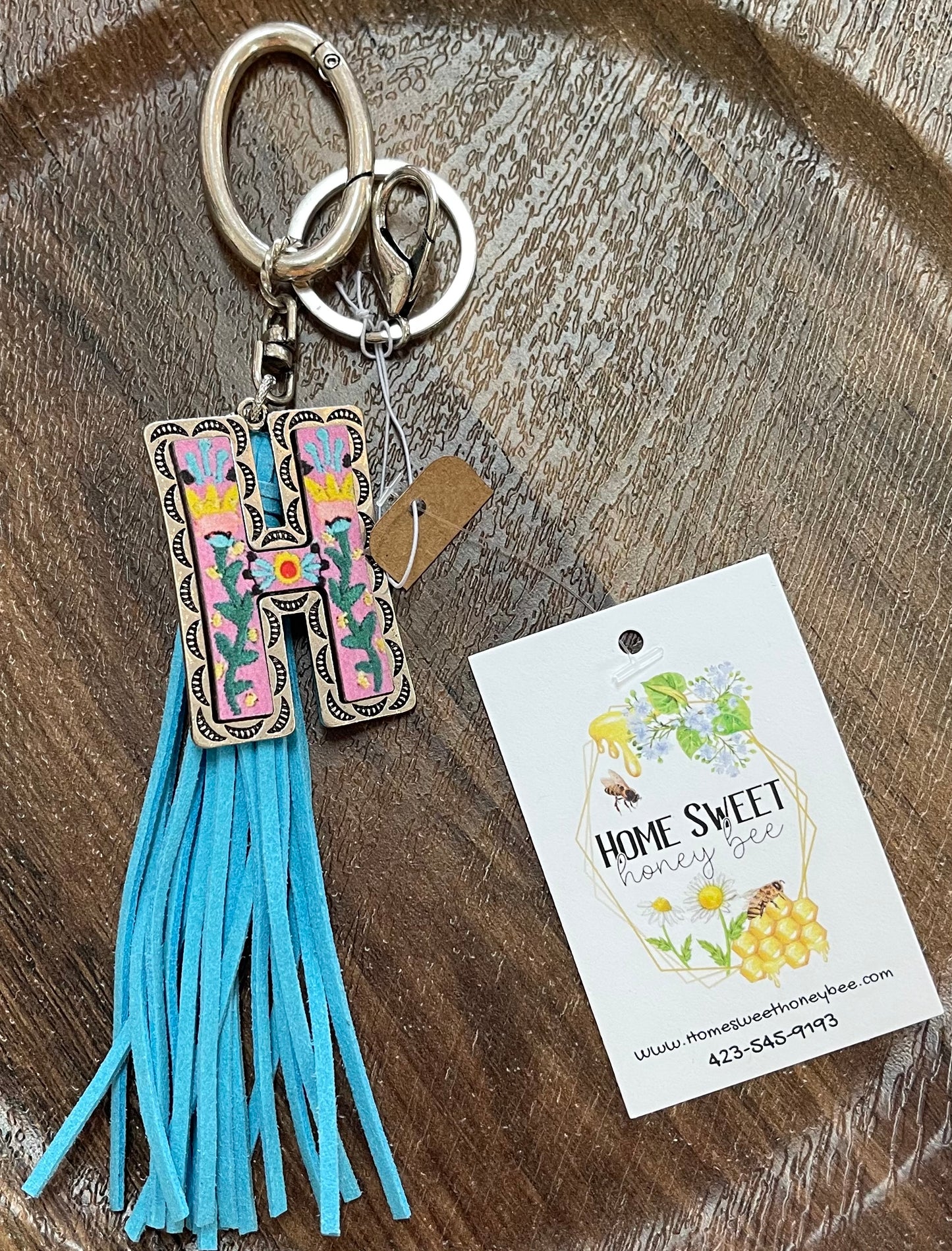 Floral Meadows Initial keychain with tassel