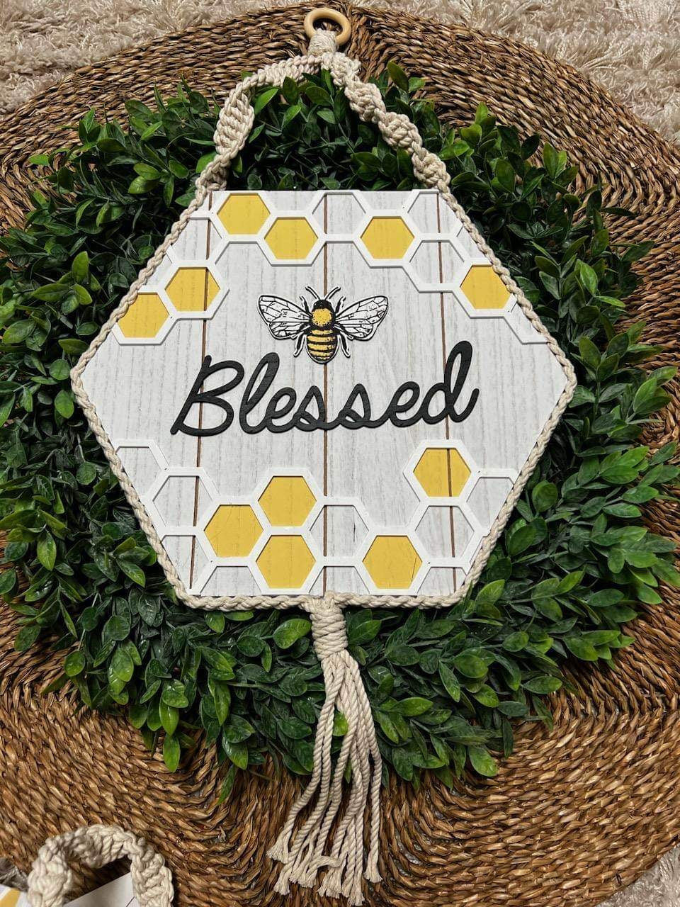 Honeycomb Wooden Boho Wall Sign