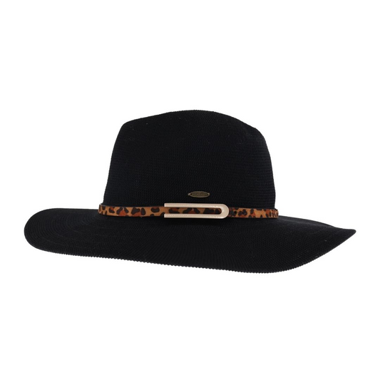 Knit Leopard Buckle Band C.C Panama Hat