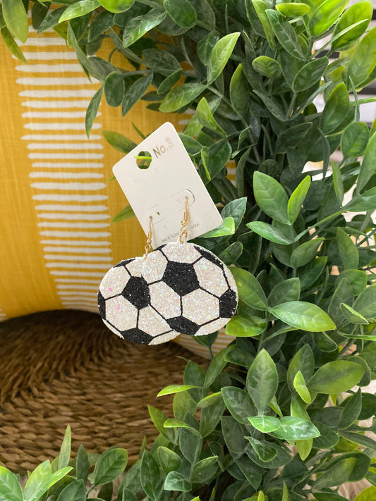 Glittered Soccer Ball Earrings