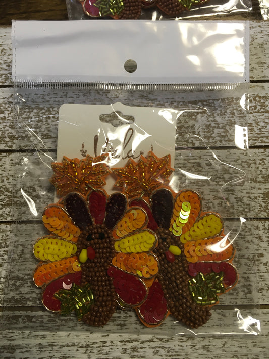 Turkey Time Sequins and Seed Bead Earrings