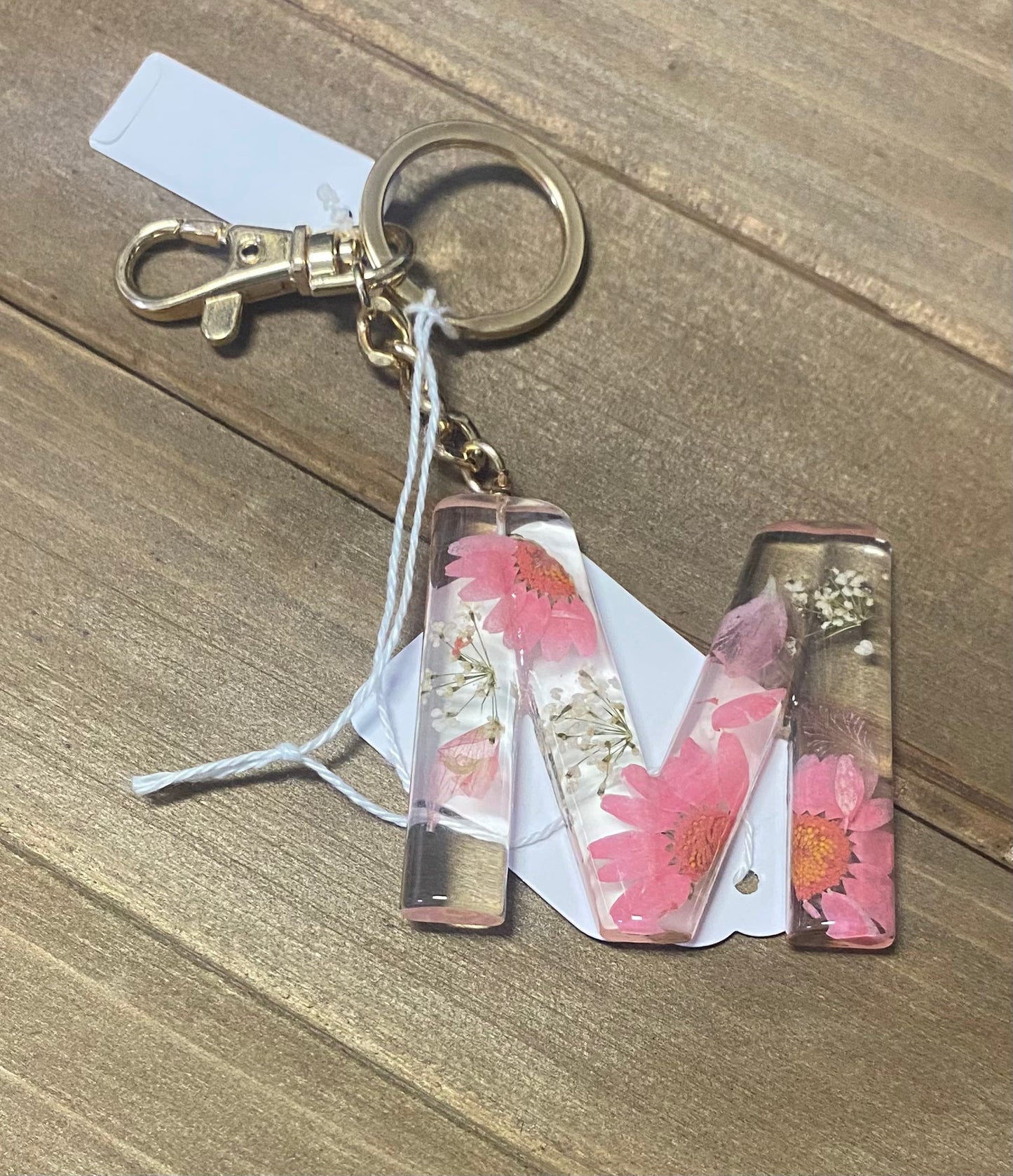 Initial Floral Pressed Keychain