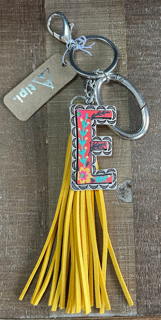 Floral Meadows Initial keychain with tassel