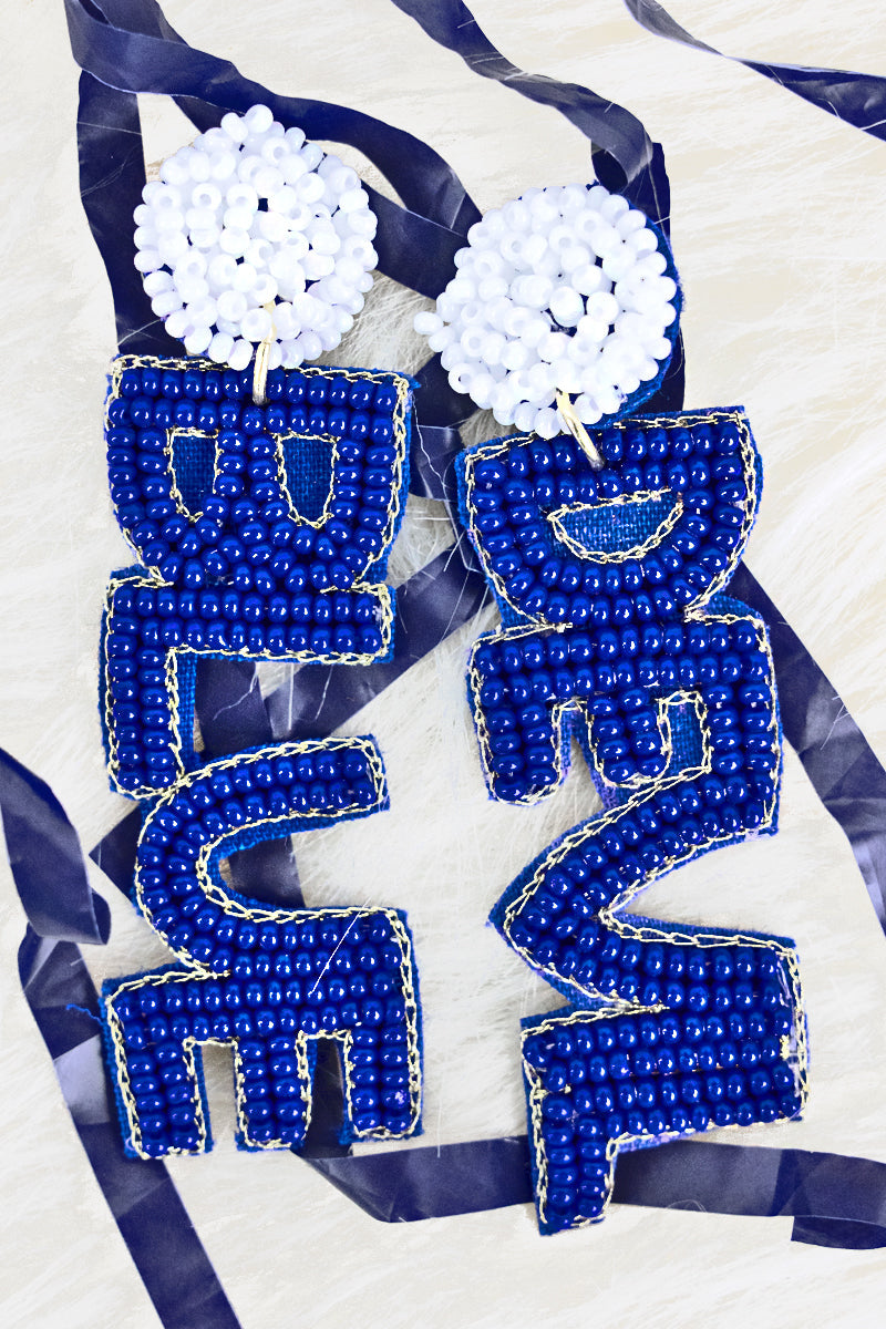 Blue and White BLUE DEVIL Seed Bead Earrings
