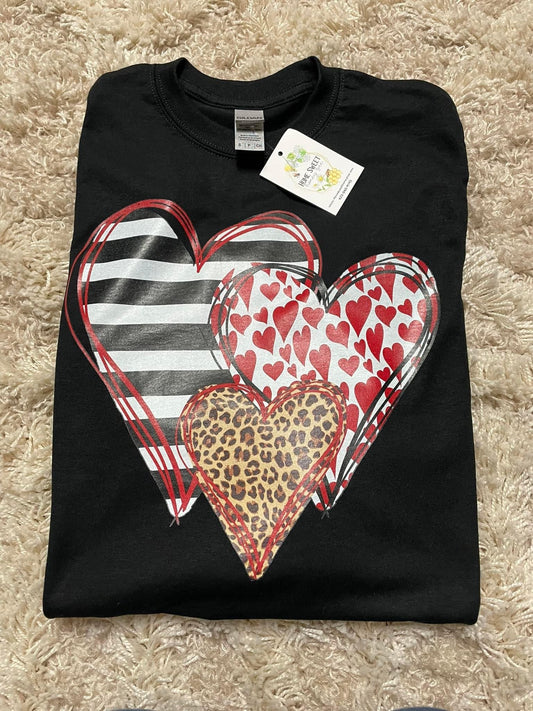 Black Tripple Heart Long sleeve