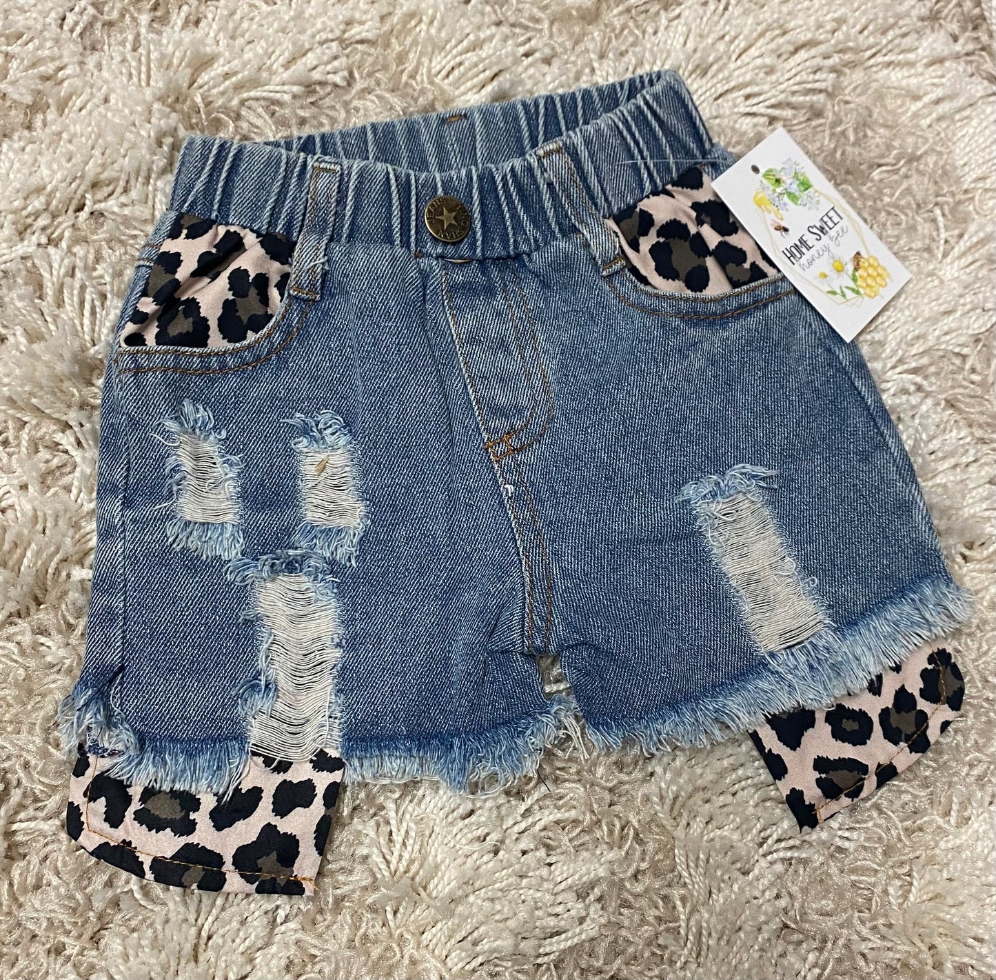 Girls Leopard Jean Shorts