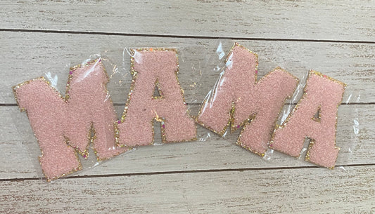 Light Pink MAMA Chenille Patch Set