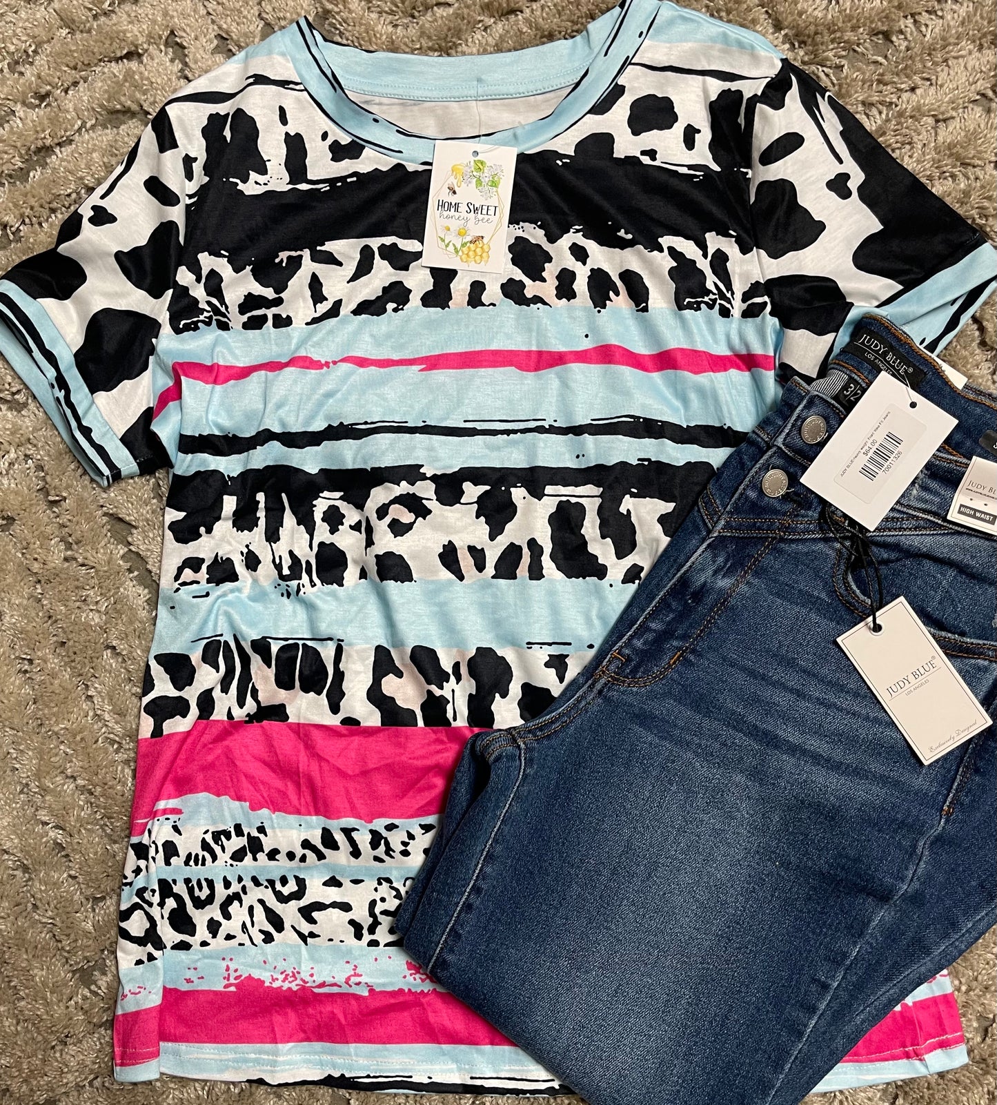 Cow print top with mixed colors