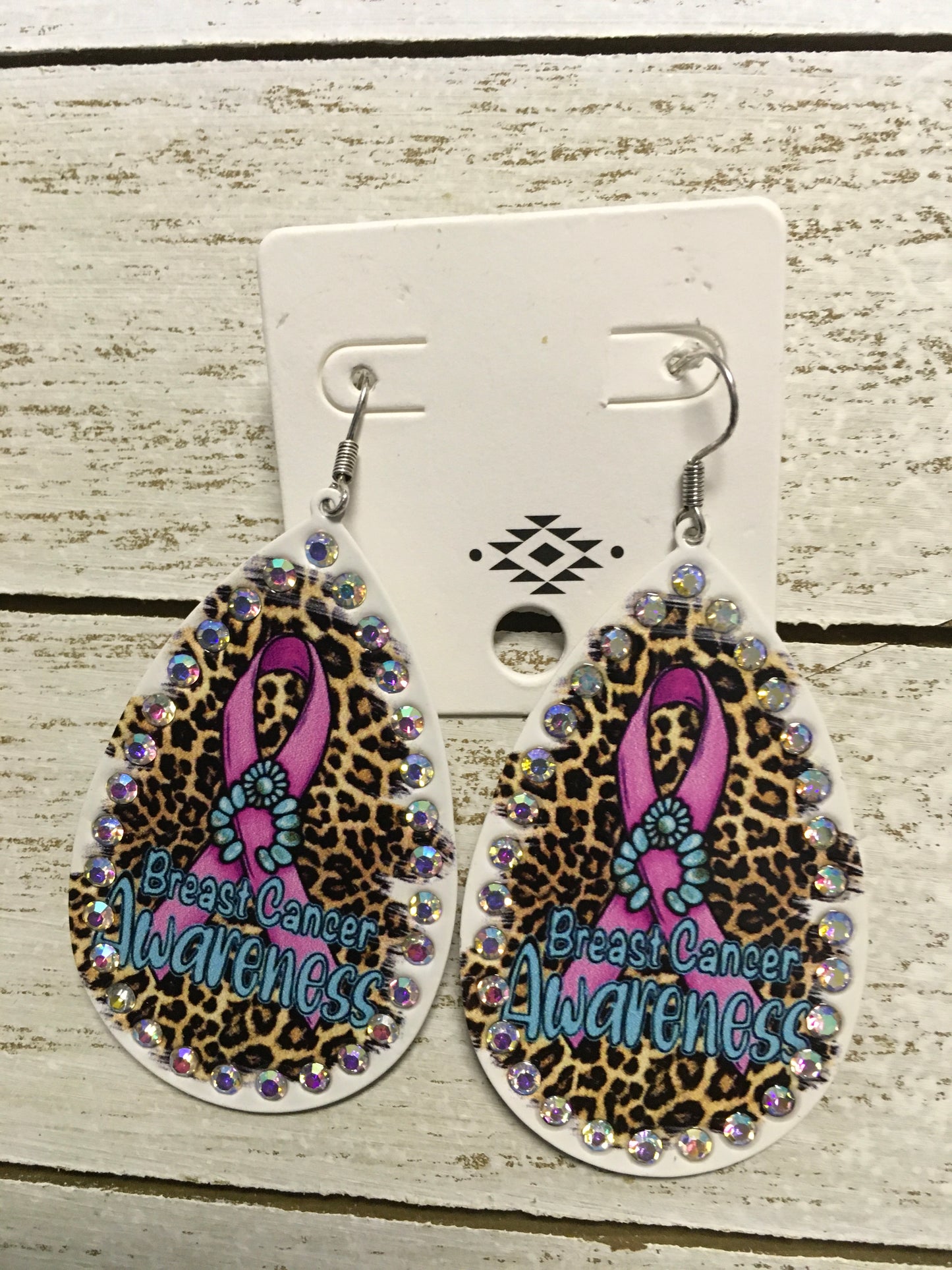 Bejeweled Breast Cancer Awareness Teardrop Earrings