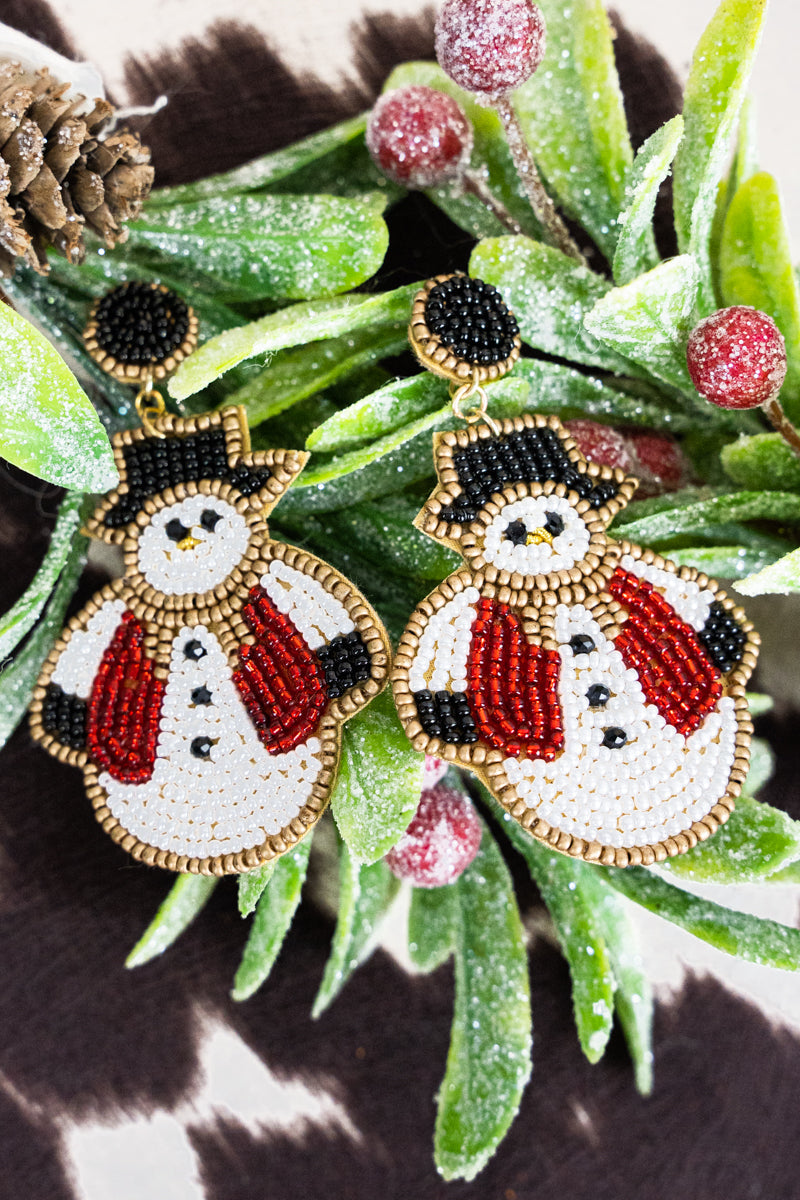 Christmas Snowman Seed Bead Earrings