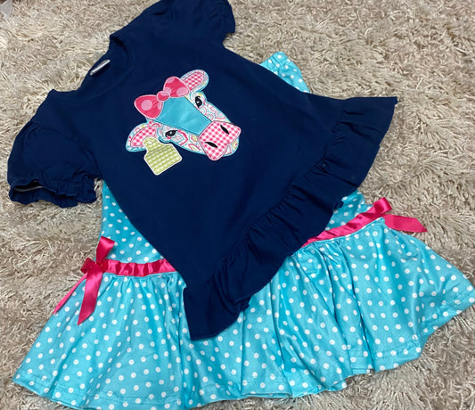 Girls Embroidered Cow Set