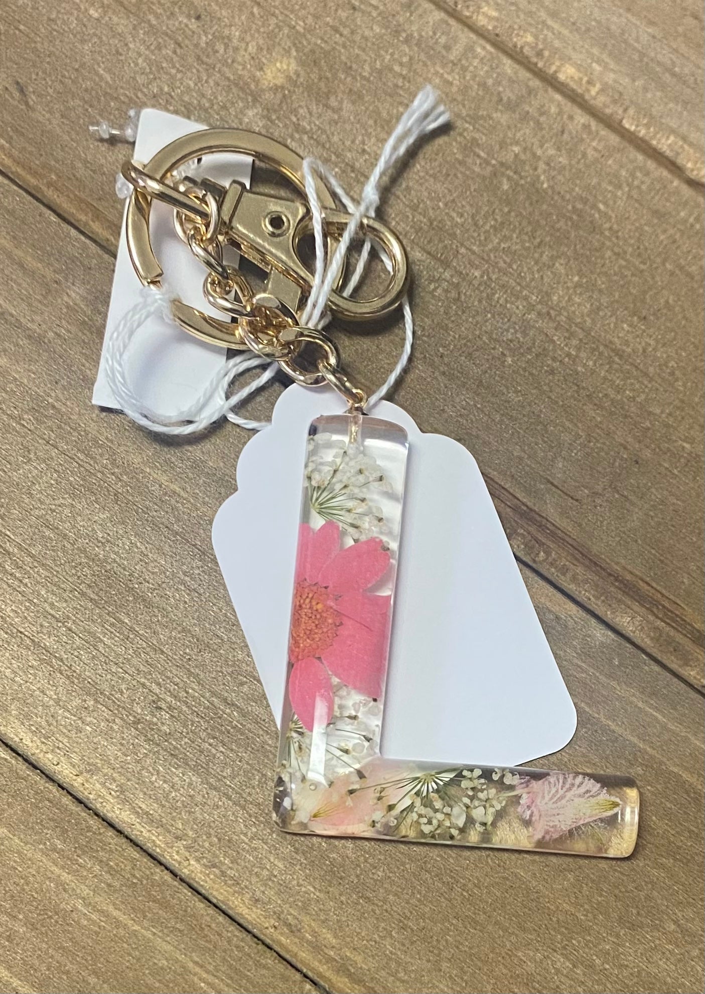 Initial Floral Pressed Keychain