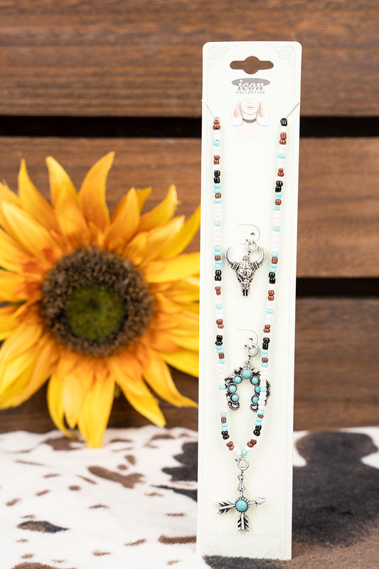 THREE'S A CHARM TURQUOISE MULTI SEED BEAD CHOKER