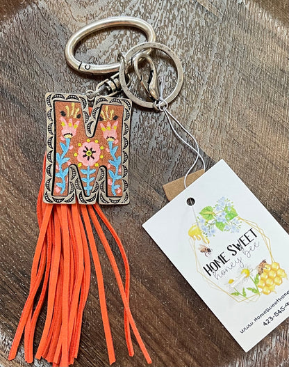 Floral Meadows Initial keychain with tassel