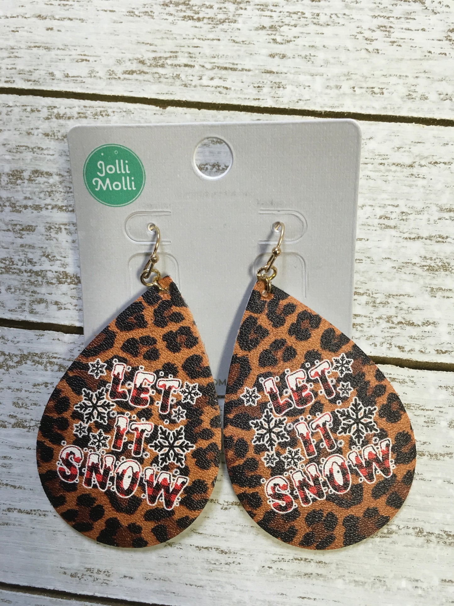 Leopard Let It Snow Faux Leather Teardrop Earrings