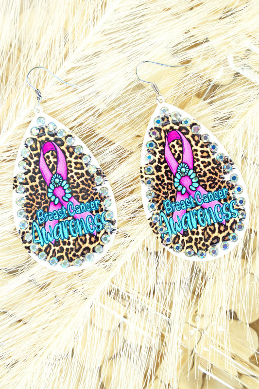 Bejeweled Breast Cancer Awareness Teardrop Earrings