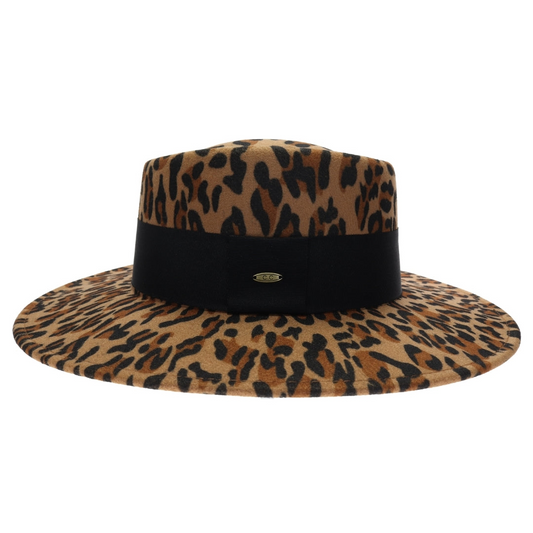 Leopard Vegan Fabric C.C Boater Hat